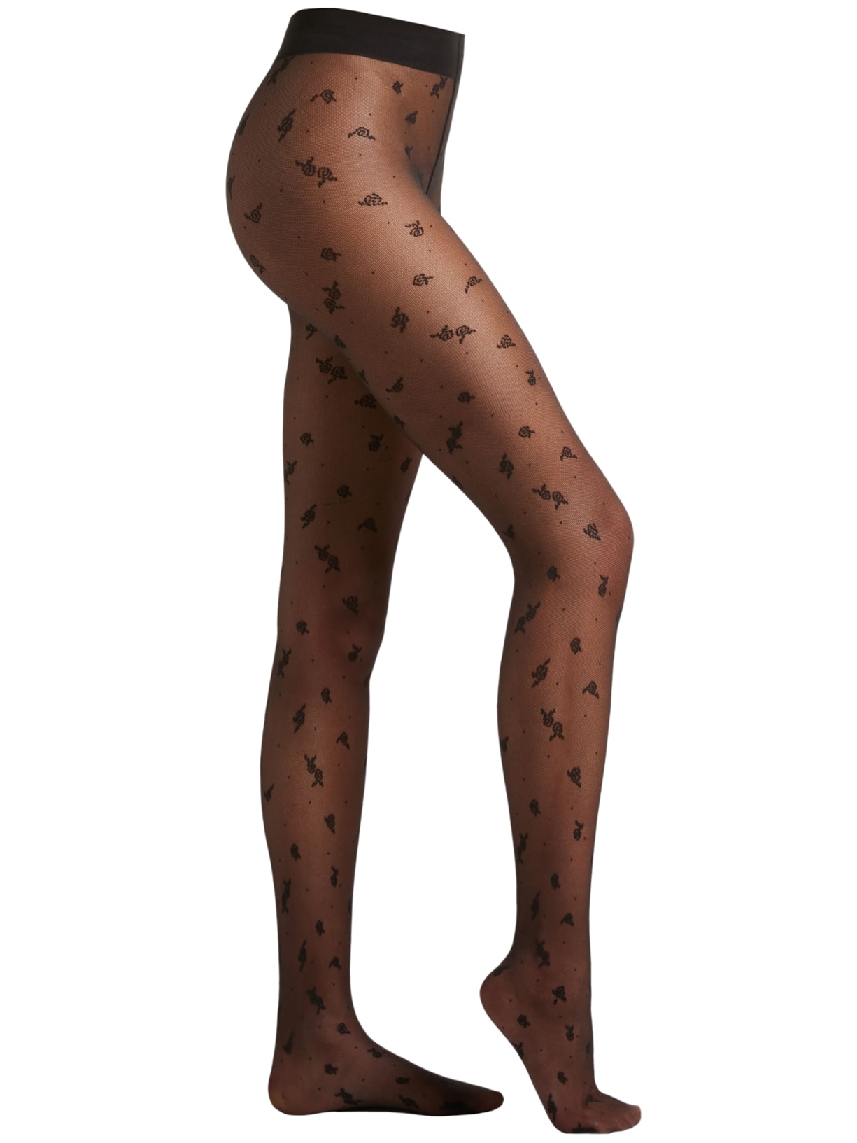 Meia-Calça Fio 40 Com Padrão De Rosas - Preto