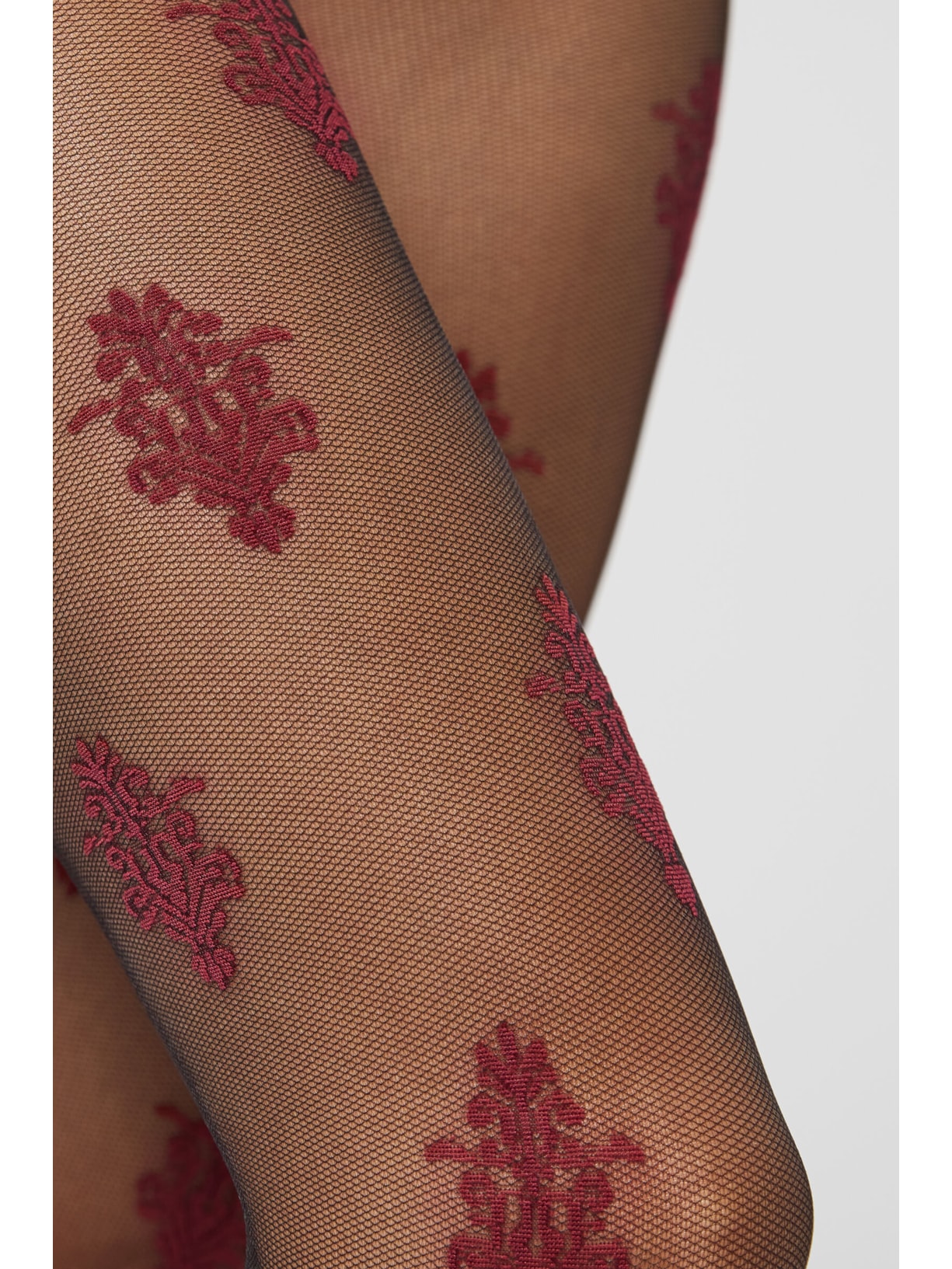 Meia-Calça Fio 40 Com Padrão Floral Barroco Vermelho Calzedonia