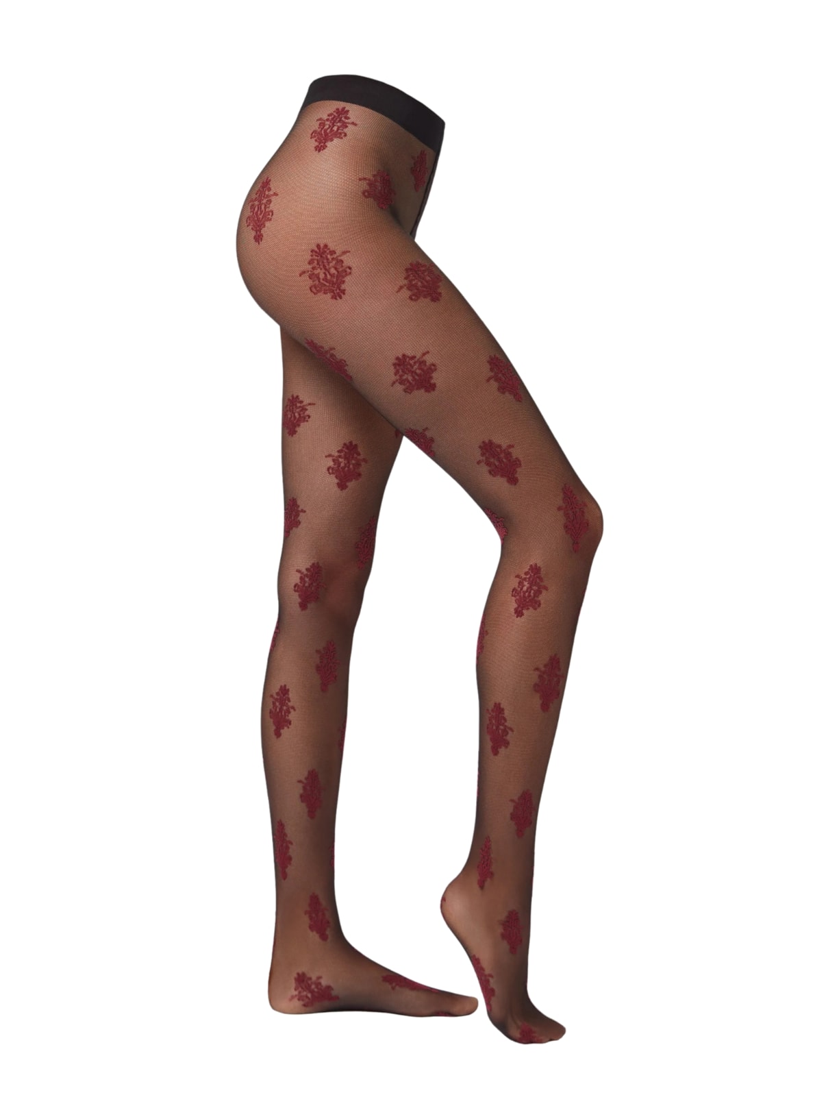 Meia-Calça Fio 40 Com Padrão Floral Barroco Vermelho Calzedonia
