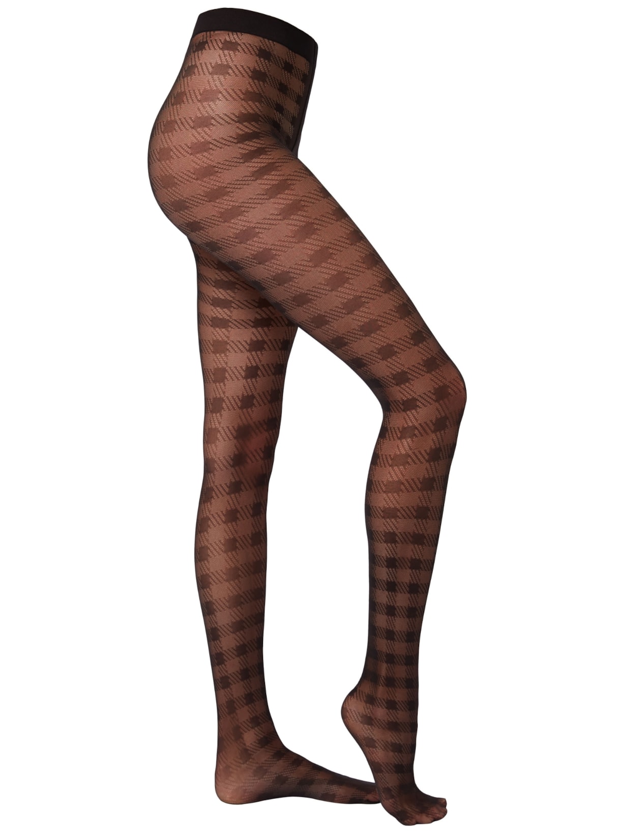 Meia-Calça Fio 50 Com Padrão Tartan Eco - Preto