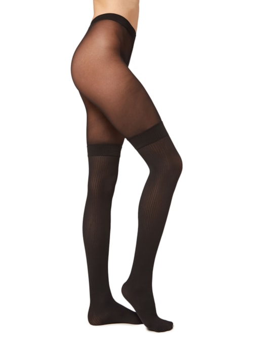 Meia-Calça Longuette Canelada - Preto