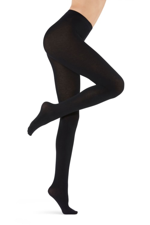 Meia Calça Macios Com Mistura De Modal e Cashmere - Preto