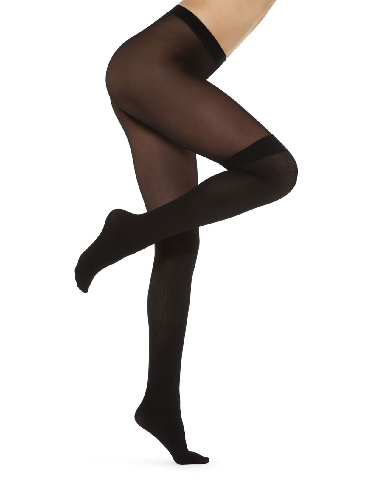 Meia Calça-Meias Canelados - Preto