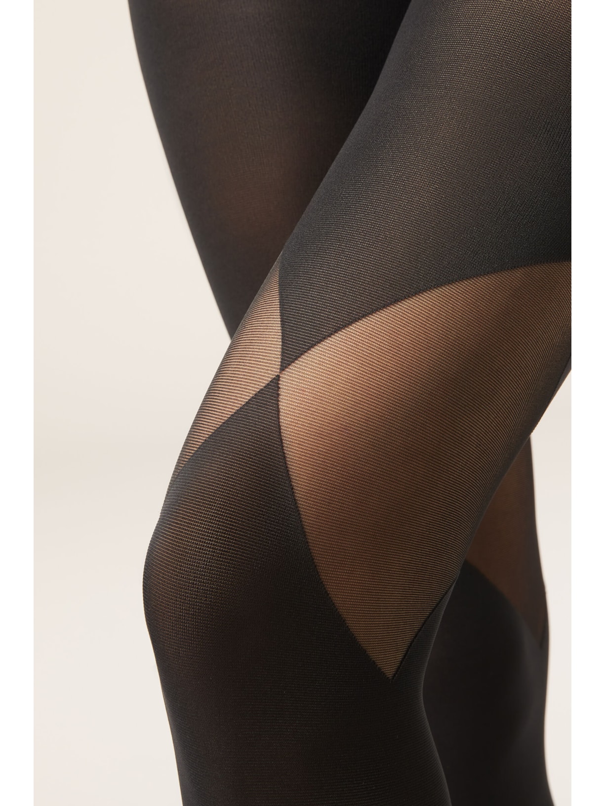 Meia-Calça Opaca Com Detalhes Transparentes Preto Calzedonia