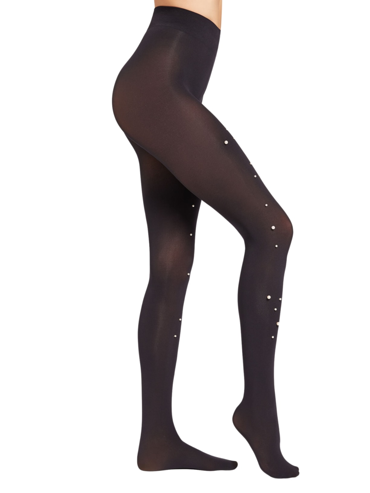 Meia-Calça Opaca Com Pérolas - Preto