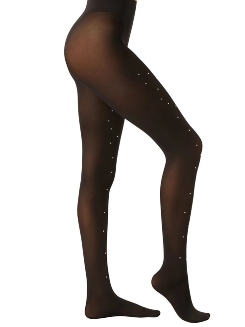 Meia-Calça Opaca Com Strass - Preto
