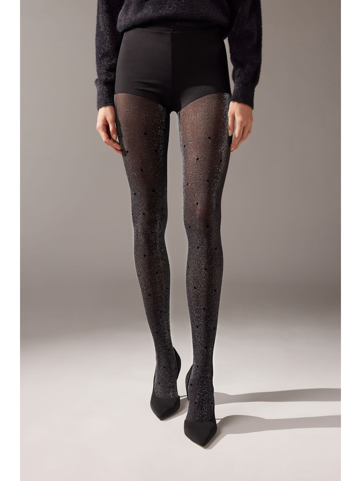 Meia-Calça Opaca Fio 50 Com Padrão De Poás Cinza Calzedonia