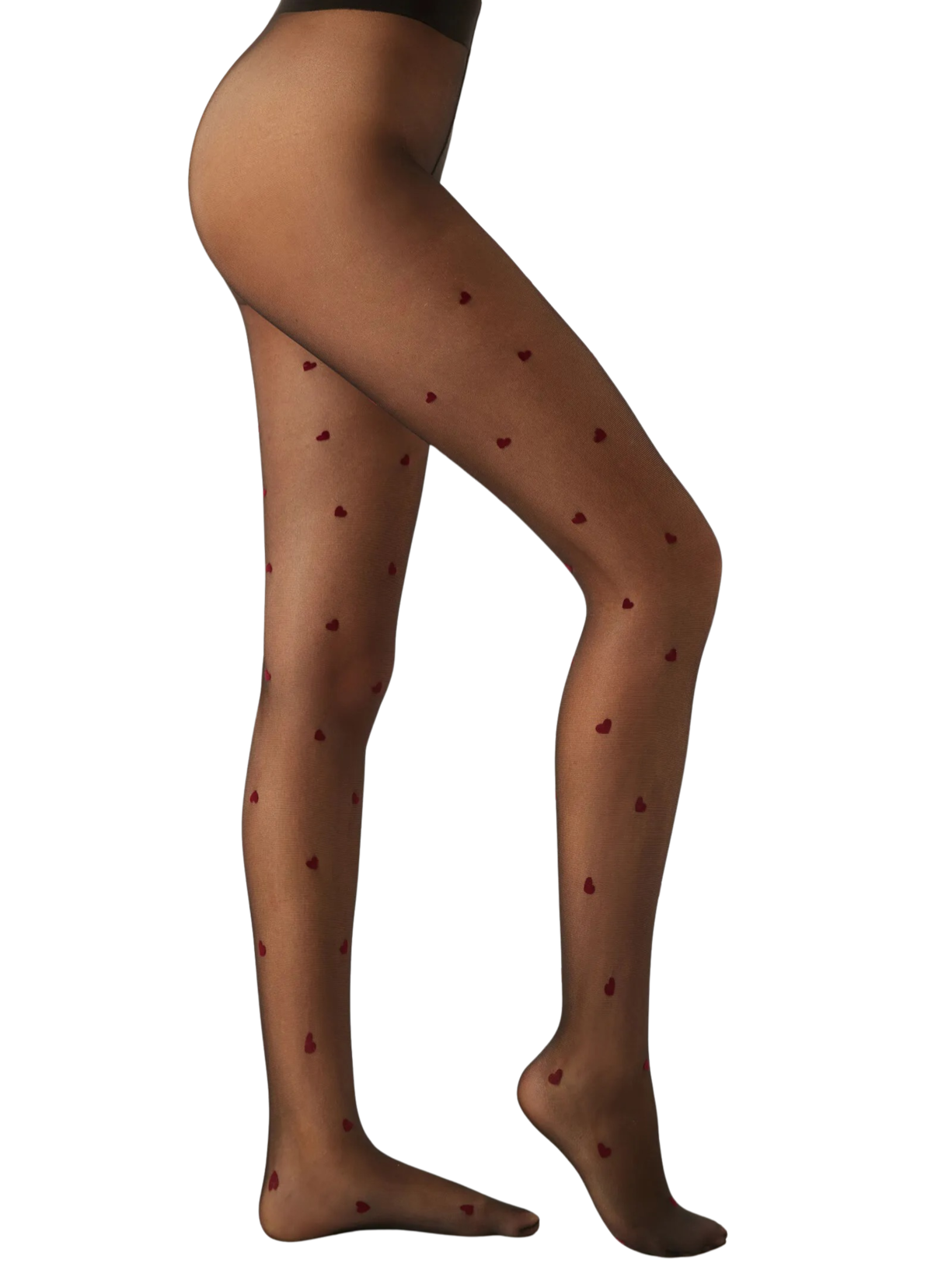 Meia-Calça Transparente Com Corações Em Relevo Fio 30 - Preto