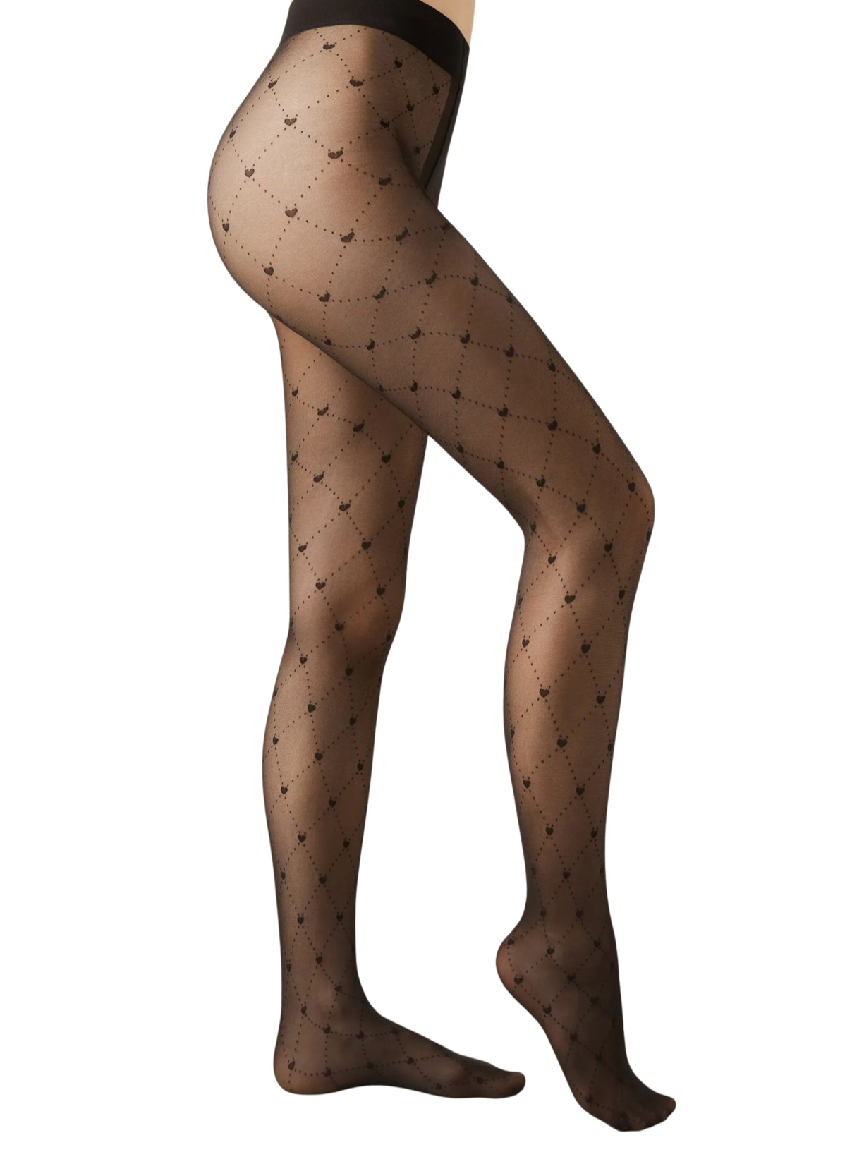 Meia-Calça Transparente Com Corações Fio 30 - Preto