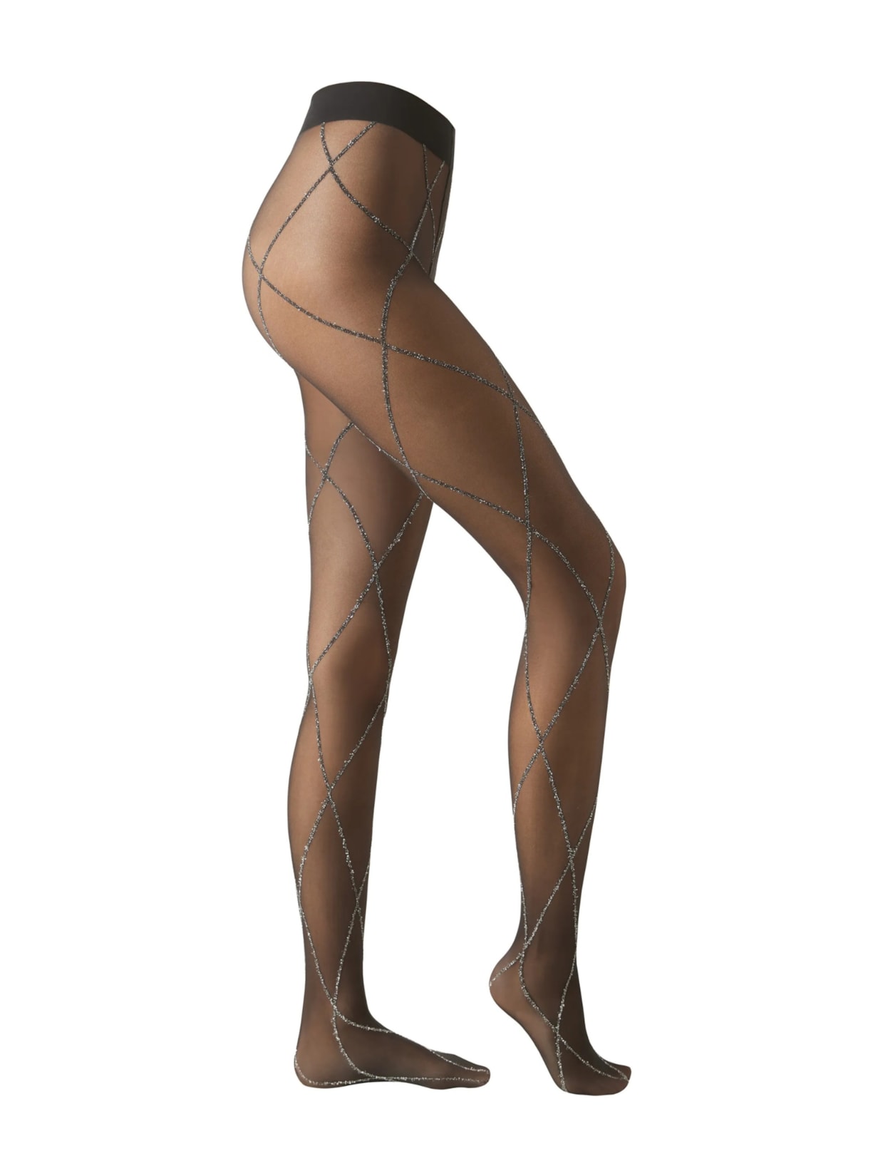 Meia-Calça Transparente Com Glitter Fio 30 - Preto