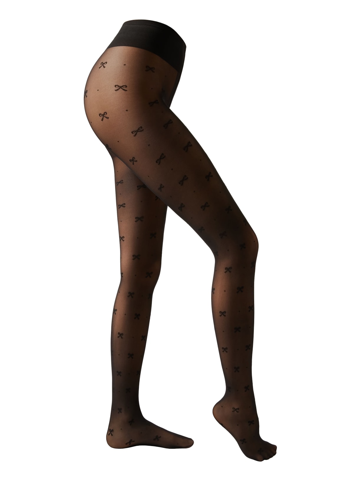 Meia-Calça Transparente Com Laços Em Relevo Fio 30 Preto Calzedonia