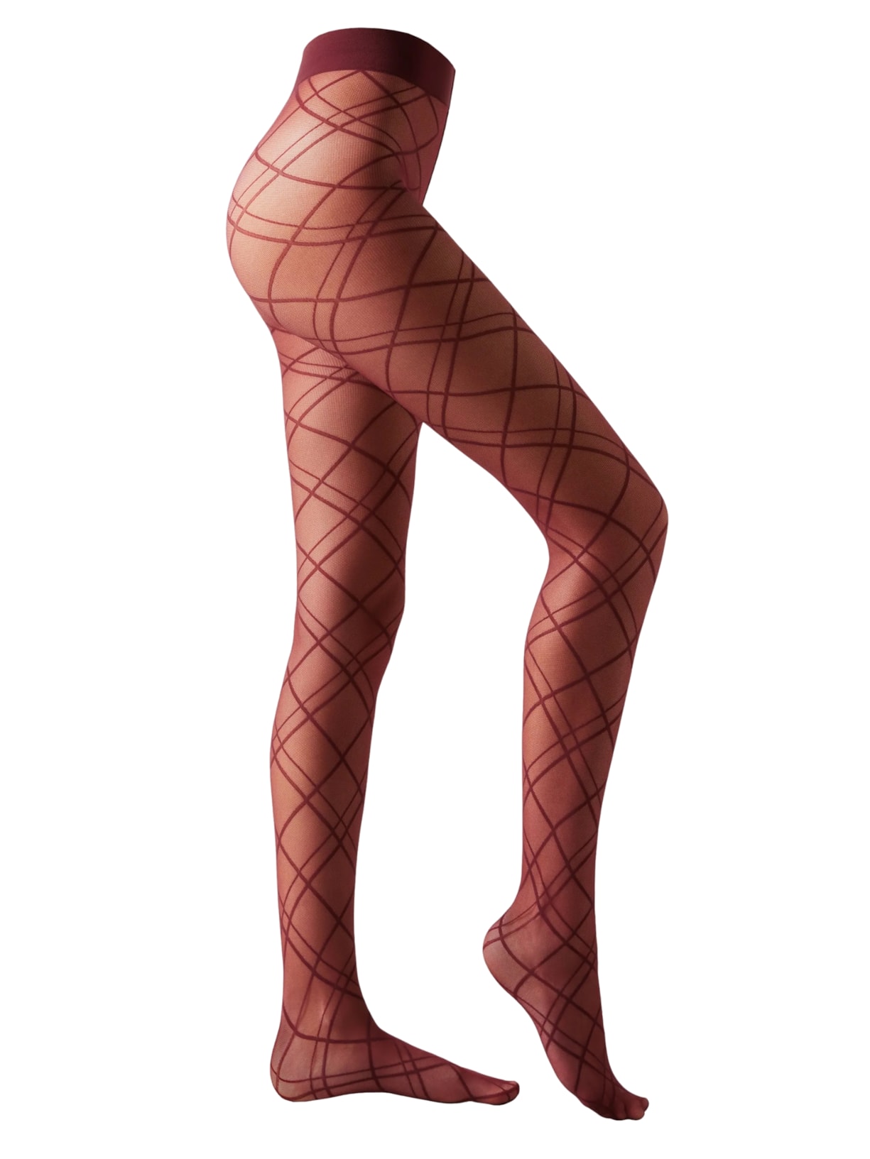 Meia-Calça Transparente Com Losangos - Bordô