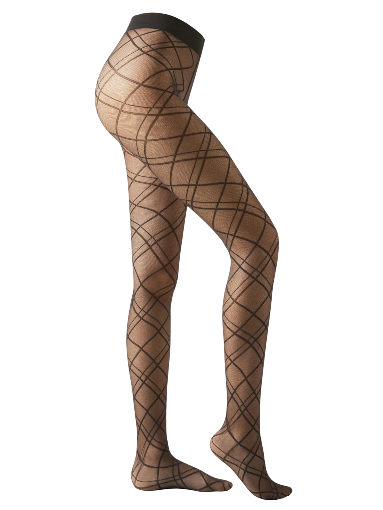 Meia-Calça Transparente Com Losangos - Preto