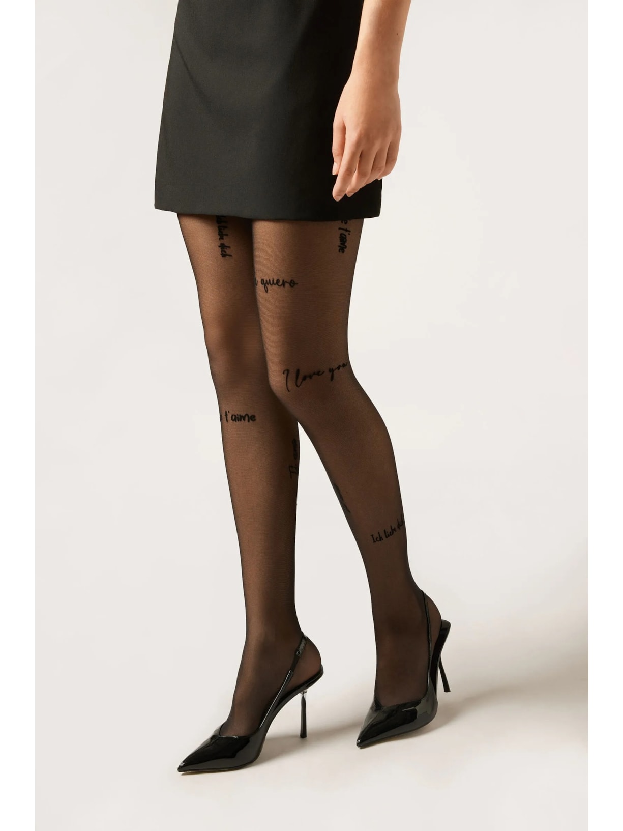 Meia-Calça Transparente Com Mensagem “i Love You” Preto Calzedonia