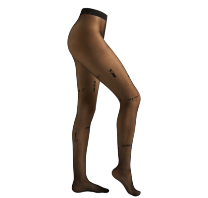 Meia-Calça Transparente Com Mensagem “i Love You” - Preto