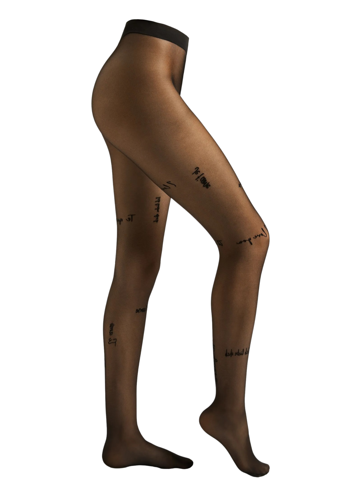 Meia-Calça Transparente Com Mensagem “i Love You” - Preto