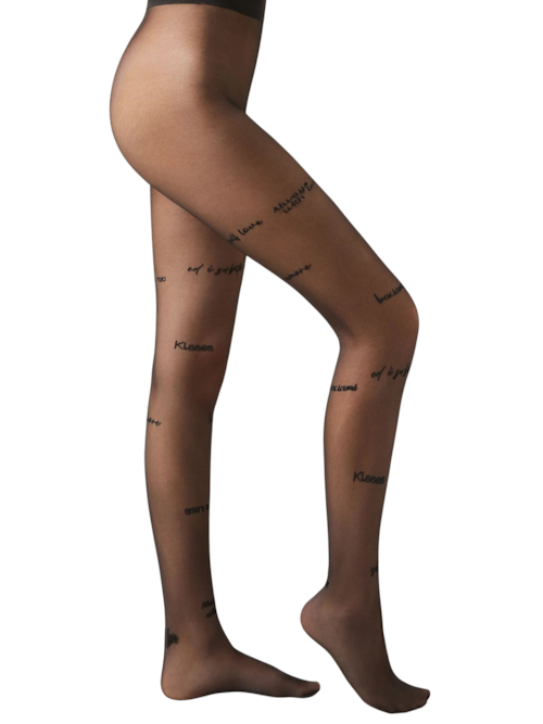 Meia-Calça Transparente Com Mensagens Escritas Fio 30 - Preto