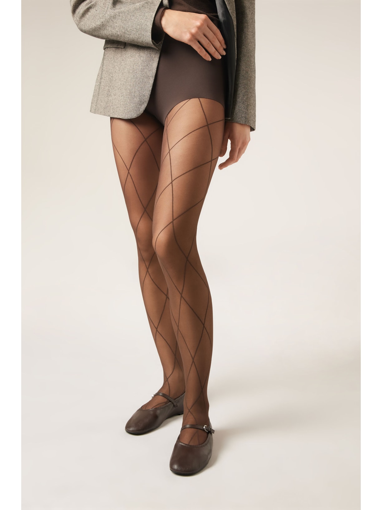 Meia-Calça Transparente Com Padrão Geométrico Marrom Calzedonia