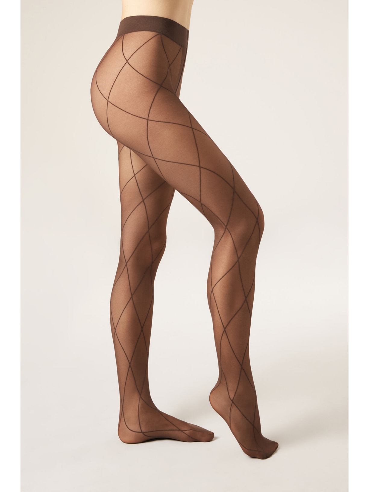 Meia-Calça Transparente Com Padrão Geométrico Marrom Calzedonia