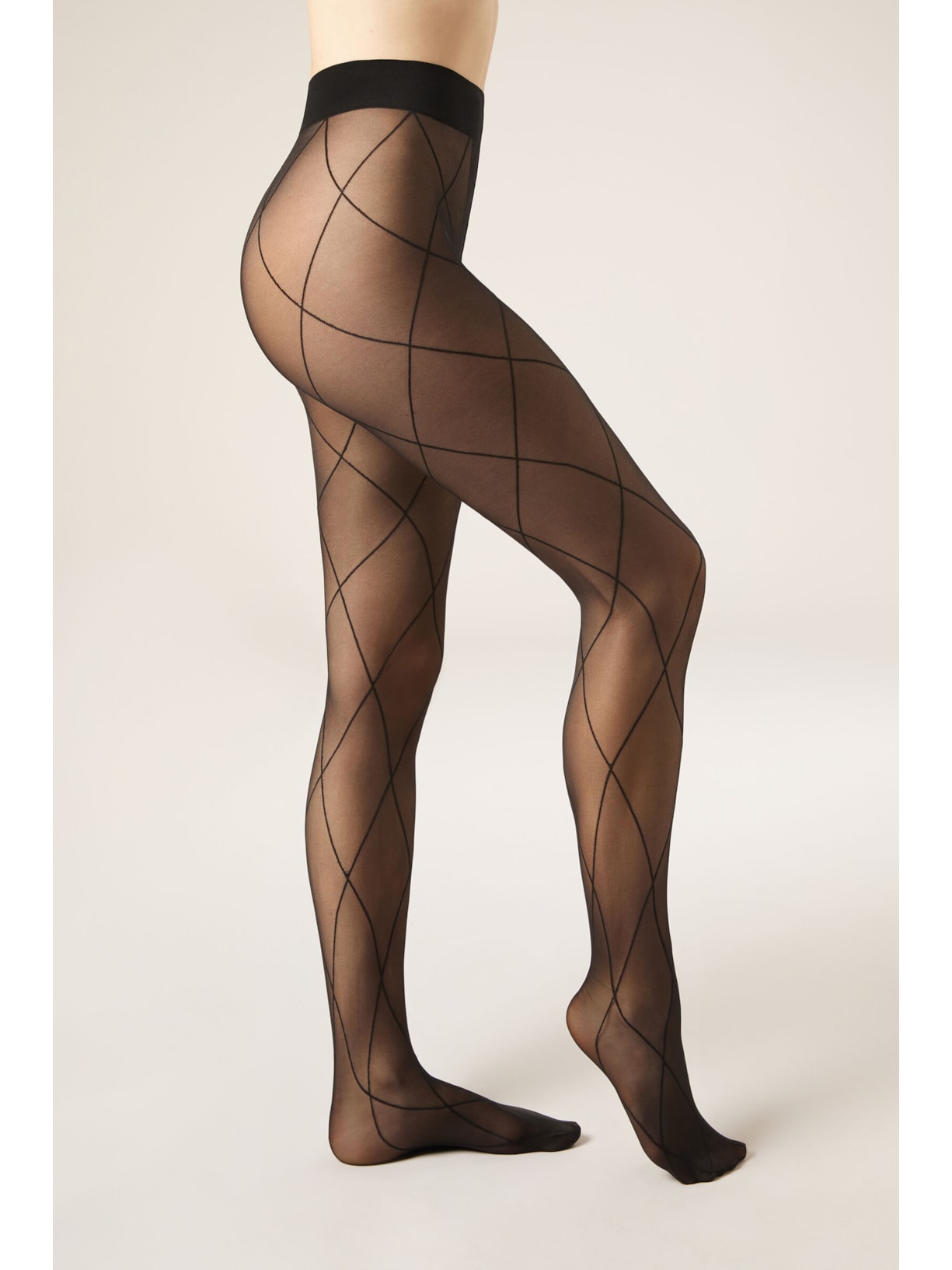 Meia-Calça Transparente Com Padrão Geométrico Preto Calzedonia