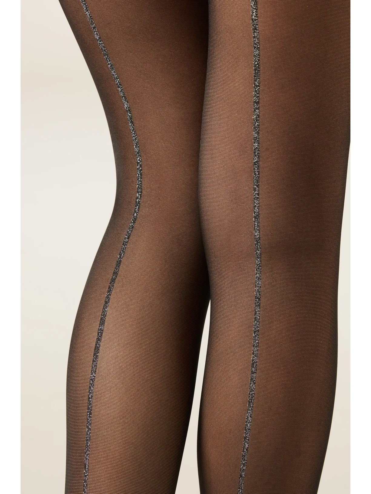 Meia-Calça Transparente Com Posterior Brilhante Preto Calzedonia