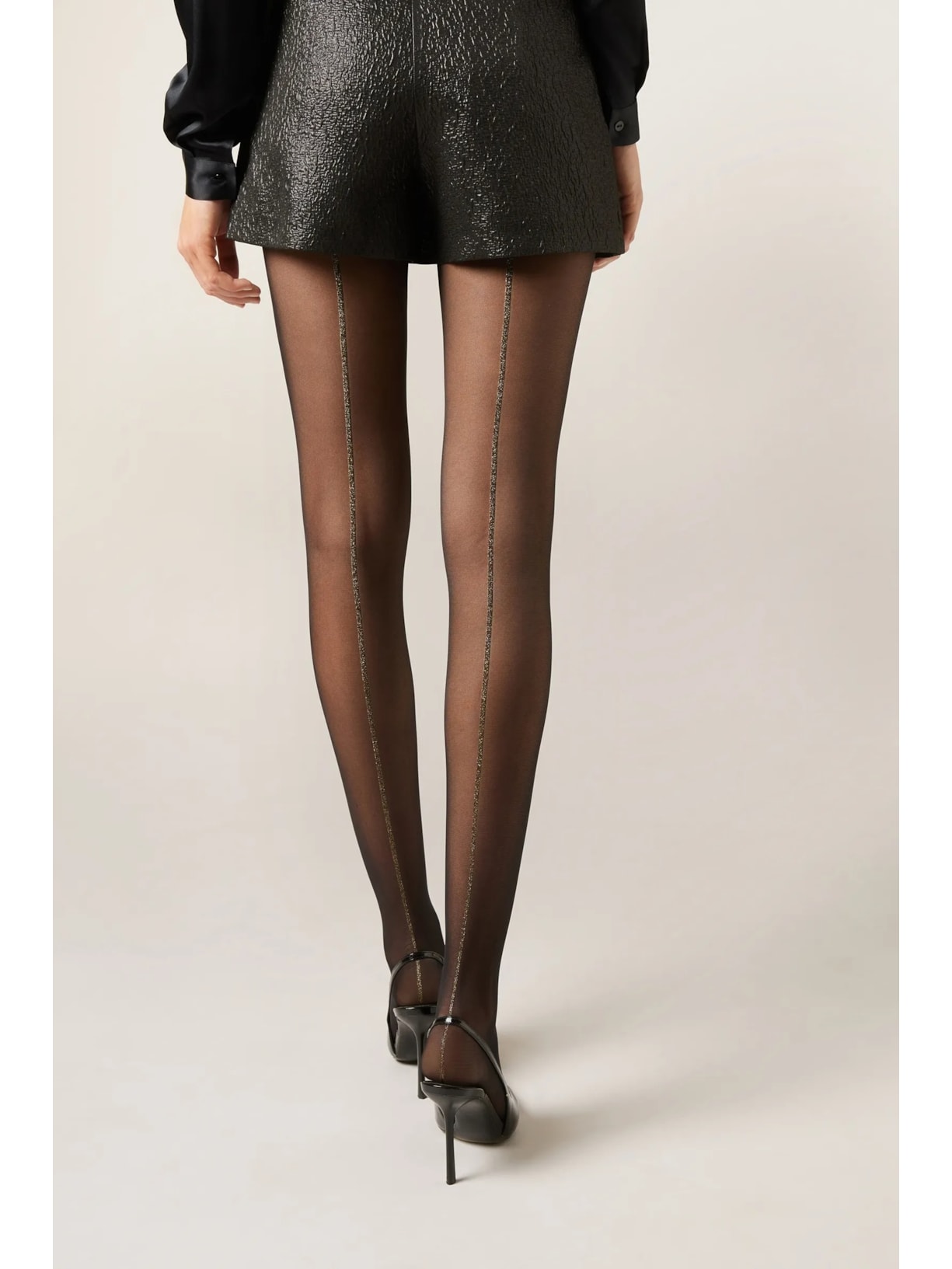 Meia-Calça Transparente Com Posterior Brilhante Preto Calzedonia