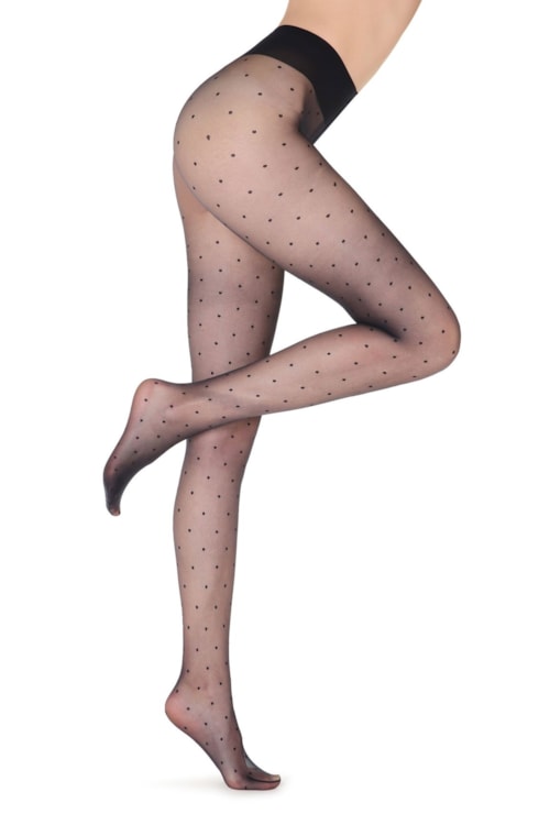 Meia Calça Transparente De Bolinha. - Azul