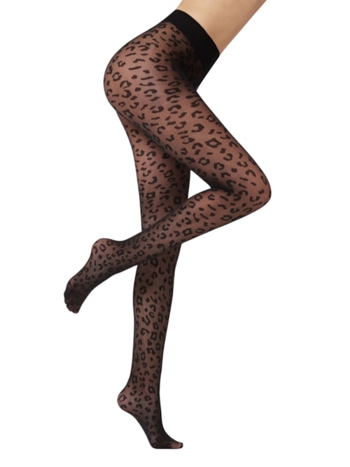 Meia Calça Transparentes De Fio 30 Animal Print - Preto