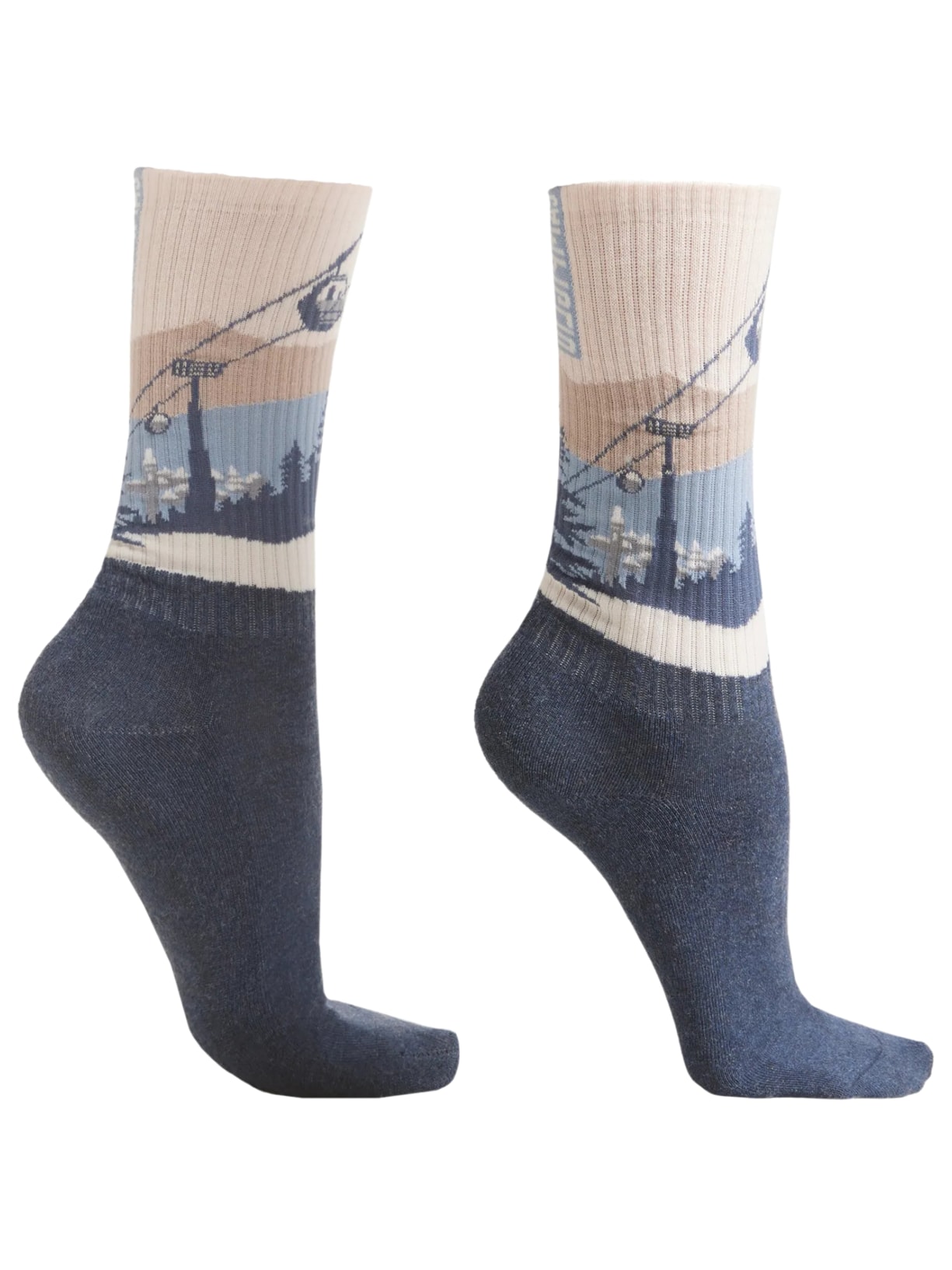 Meia Com Cashmere e Estampa De Montanha - Azul