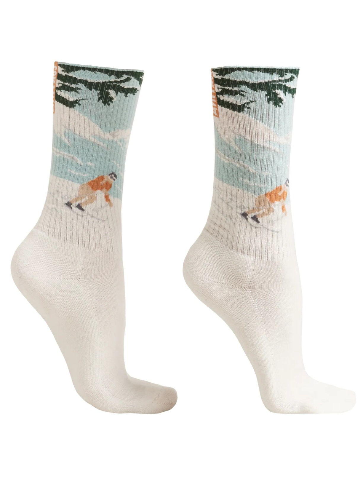 Meia Com Cashmere e Estampa De Montanha - Branco