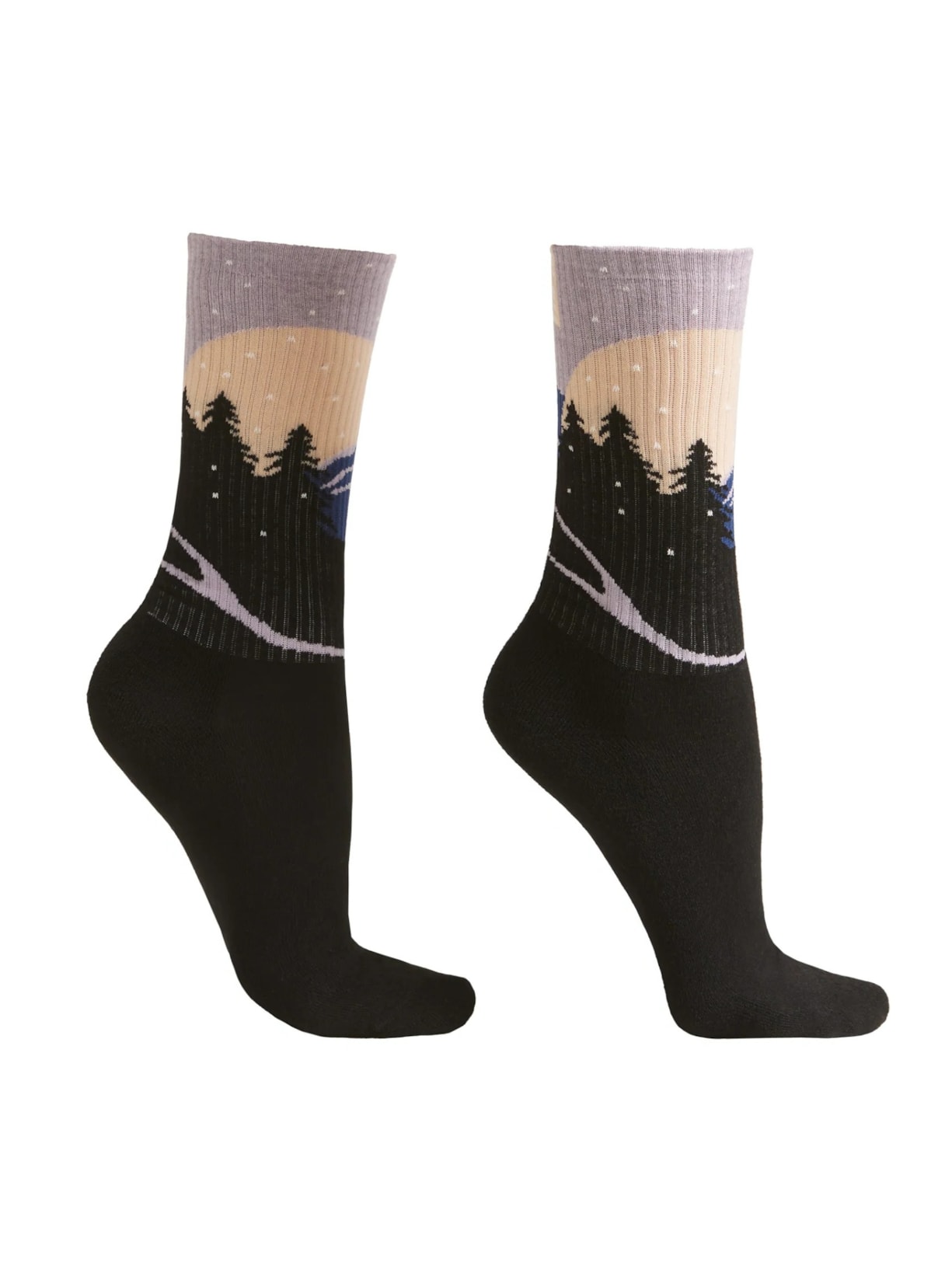 Meia Com Cashmere e Estampa De Montanha - Preto