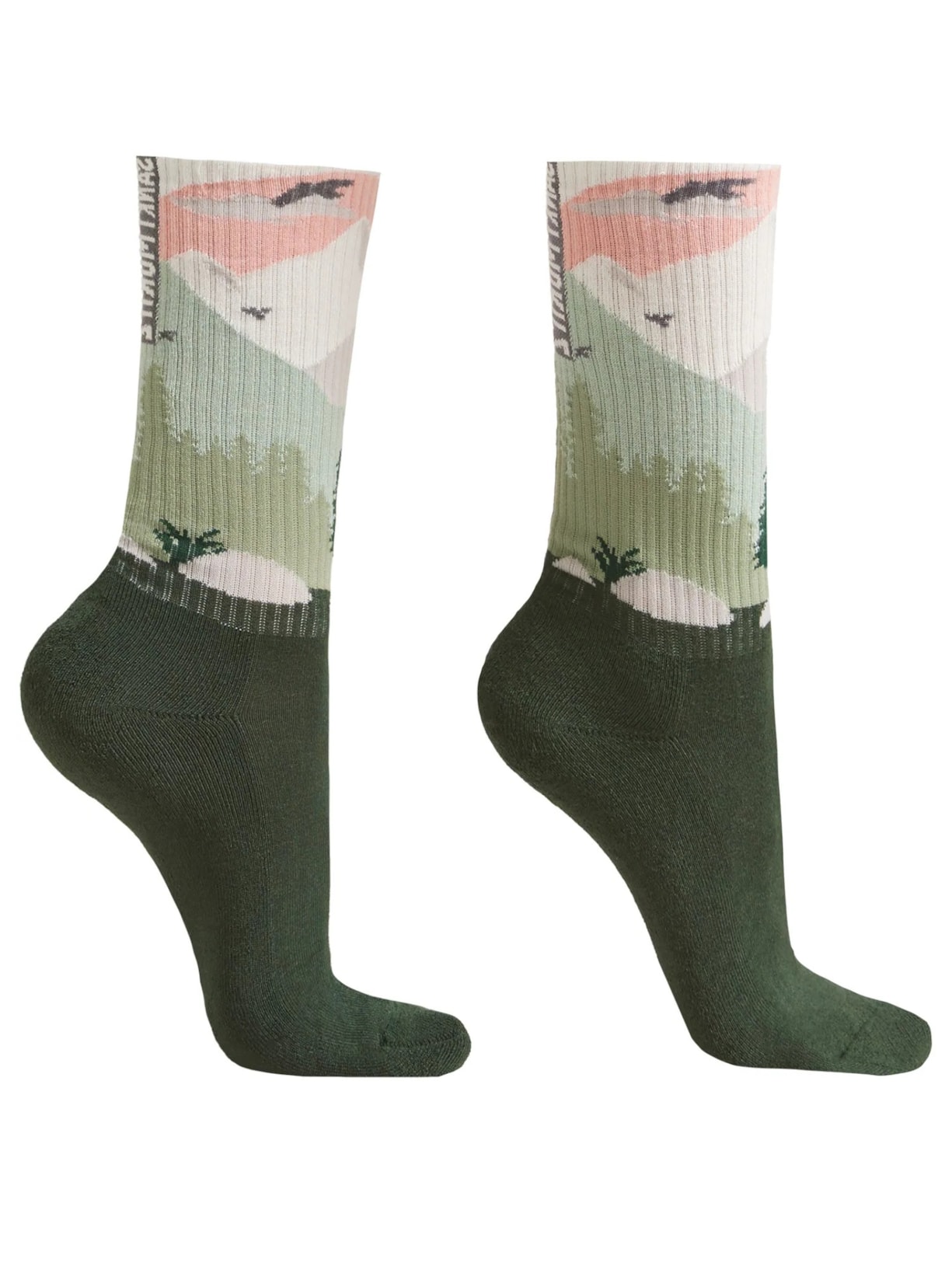 Meia Com Cashmere e Estampa De Montanha - Verde