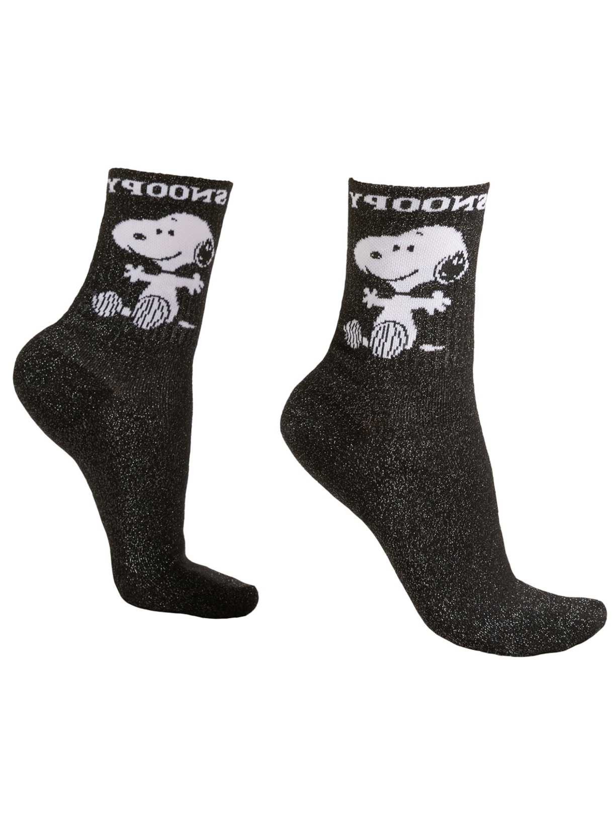 Meia Com Glitter Snoopy - Preto