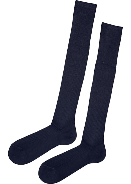 Meia Comprida Canelada Em Fio De Escócia - Azul