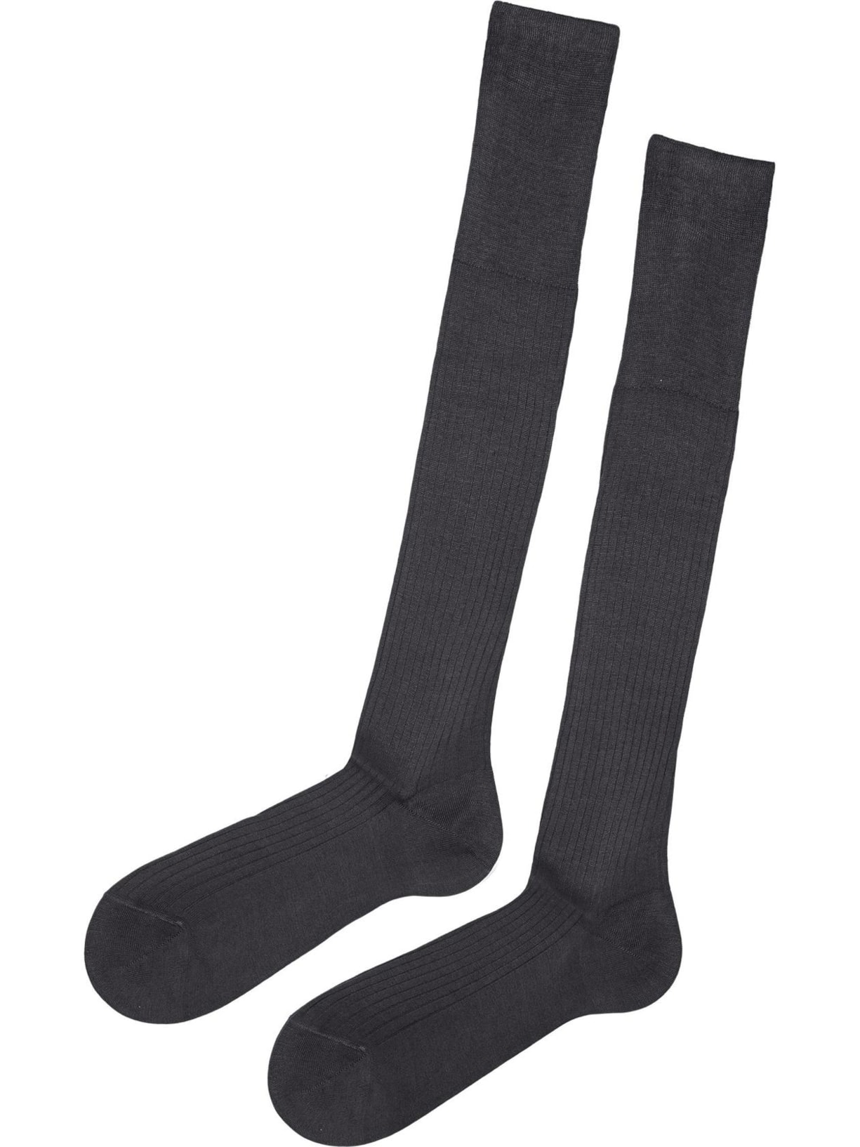 Meia Comprida Canelada Em Fio De Escócia - Cinza