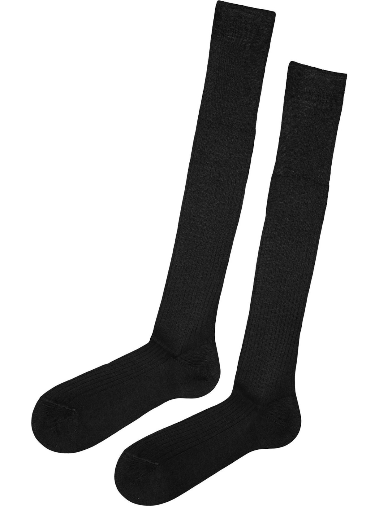 Meia Comprida Canelada Em Fio De Escócia - Preto