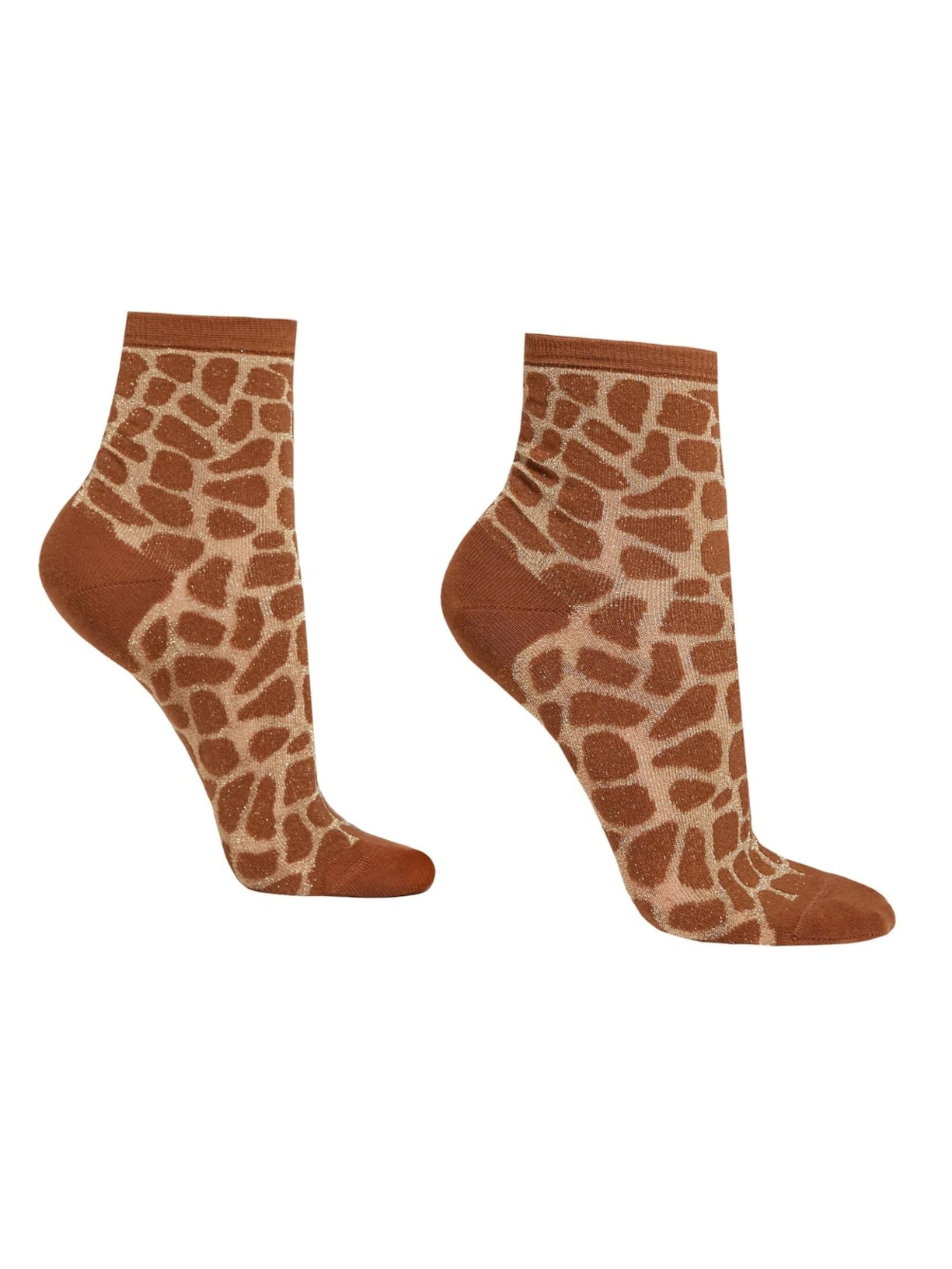 Meia Curta Animalier Com Glitter - Marrom