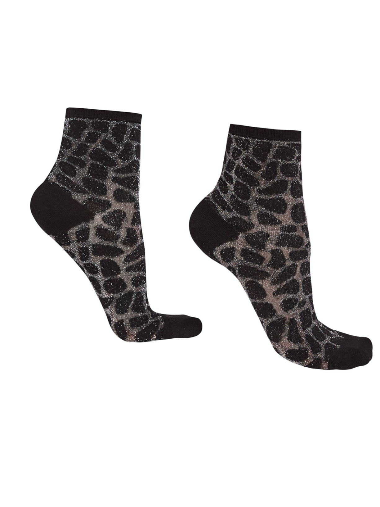 Meia Curta Animalier Com Glitter - Preto
