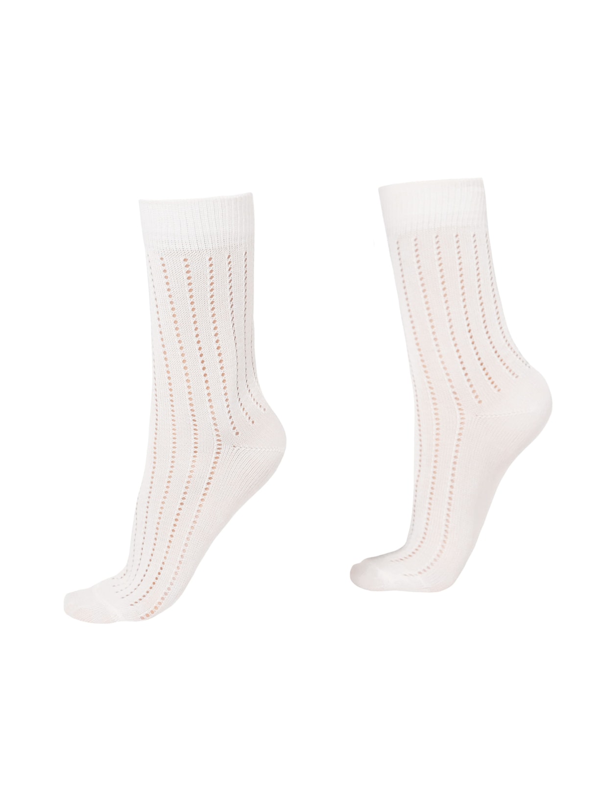 Meia Curta Canelada Com Acabamento Perfurado - Branco