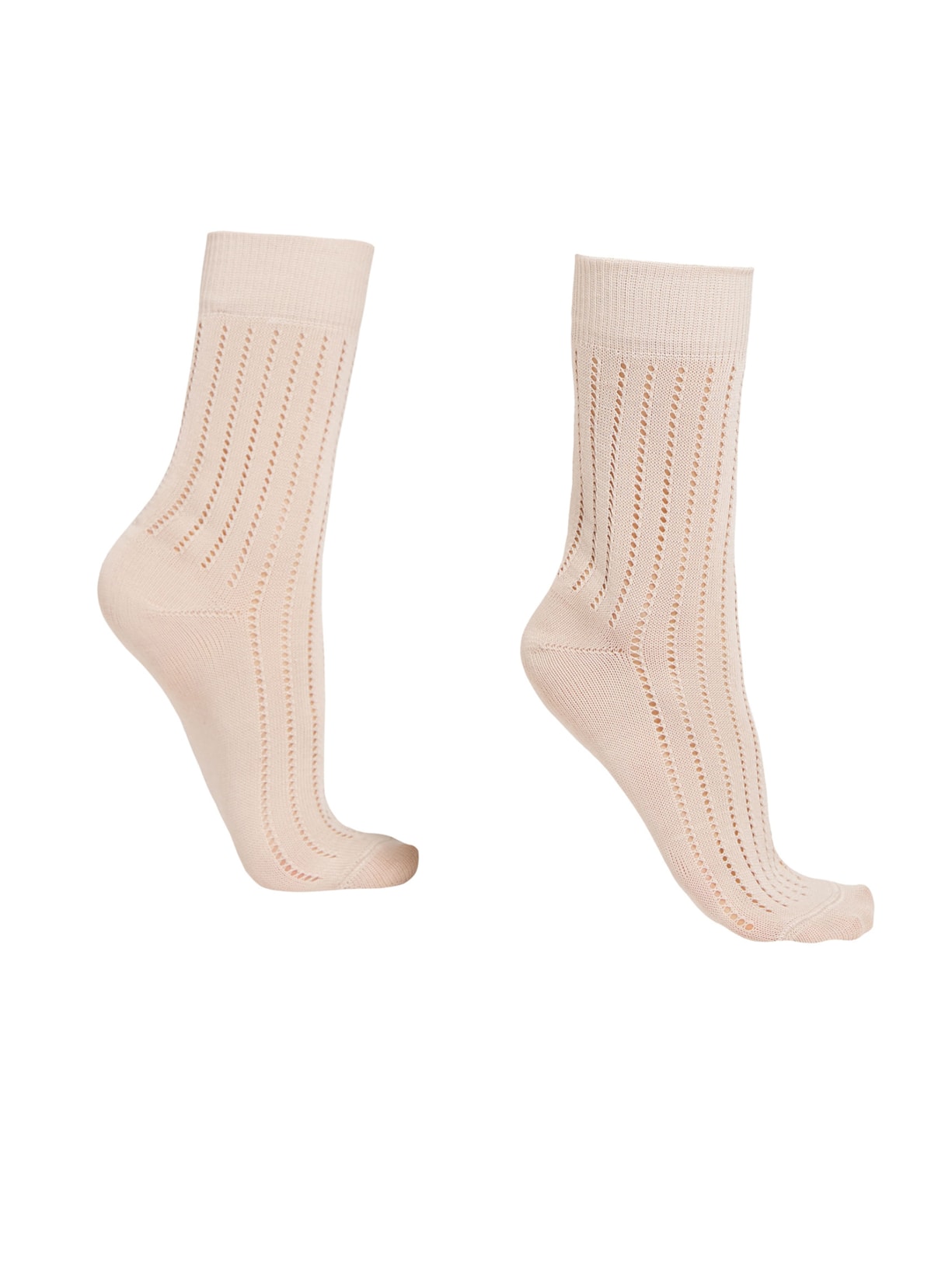 Meia Curta Canelada Com Acabamento Perfurado - Off-White