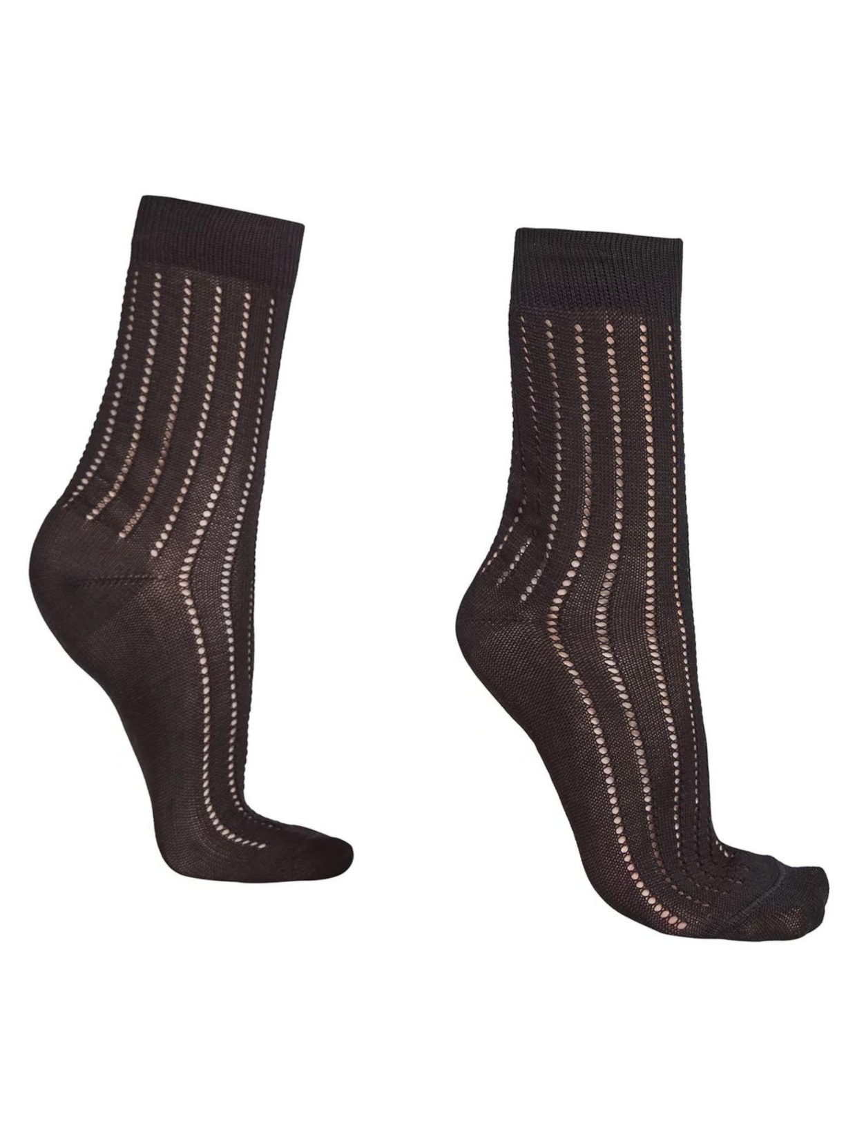 Meia Curta Canelada Com Acabamento Perfurado - Preto