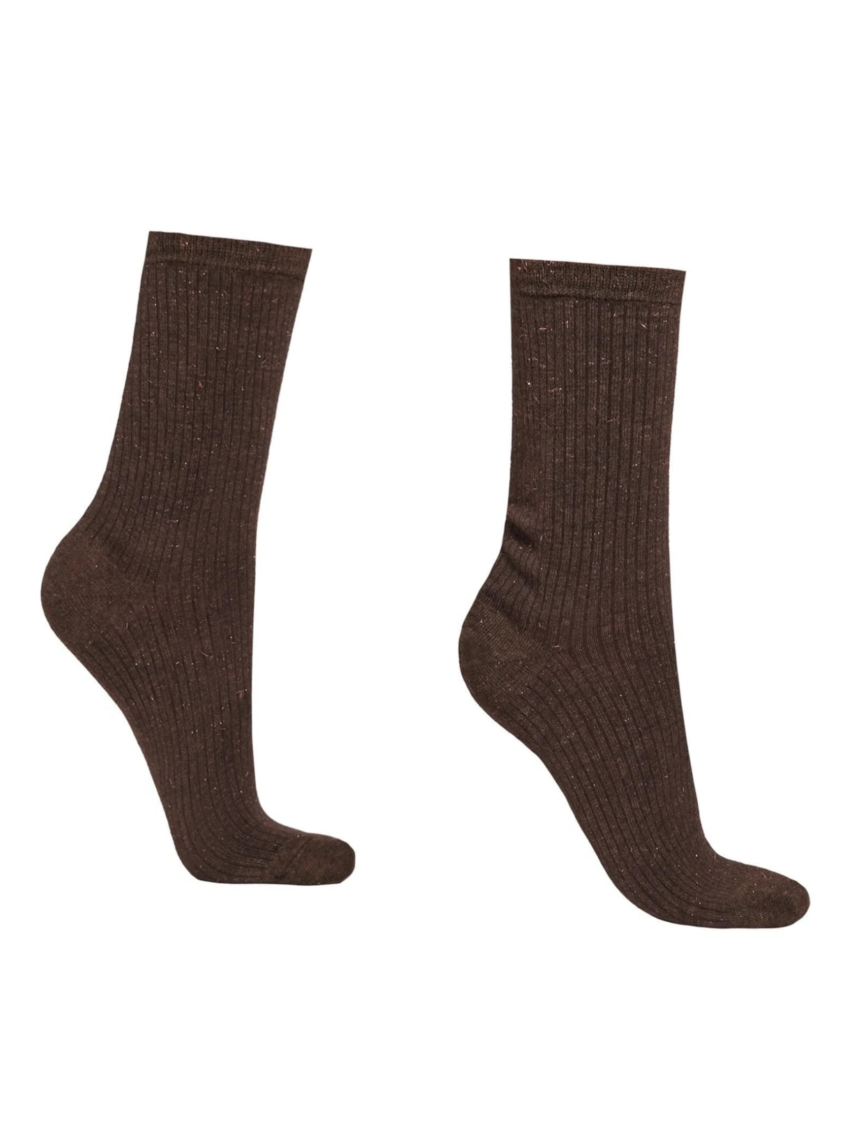 Meia Curta Canelada Com Cashmere e Glitter - Marrom