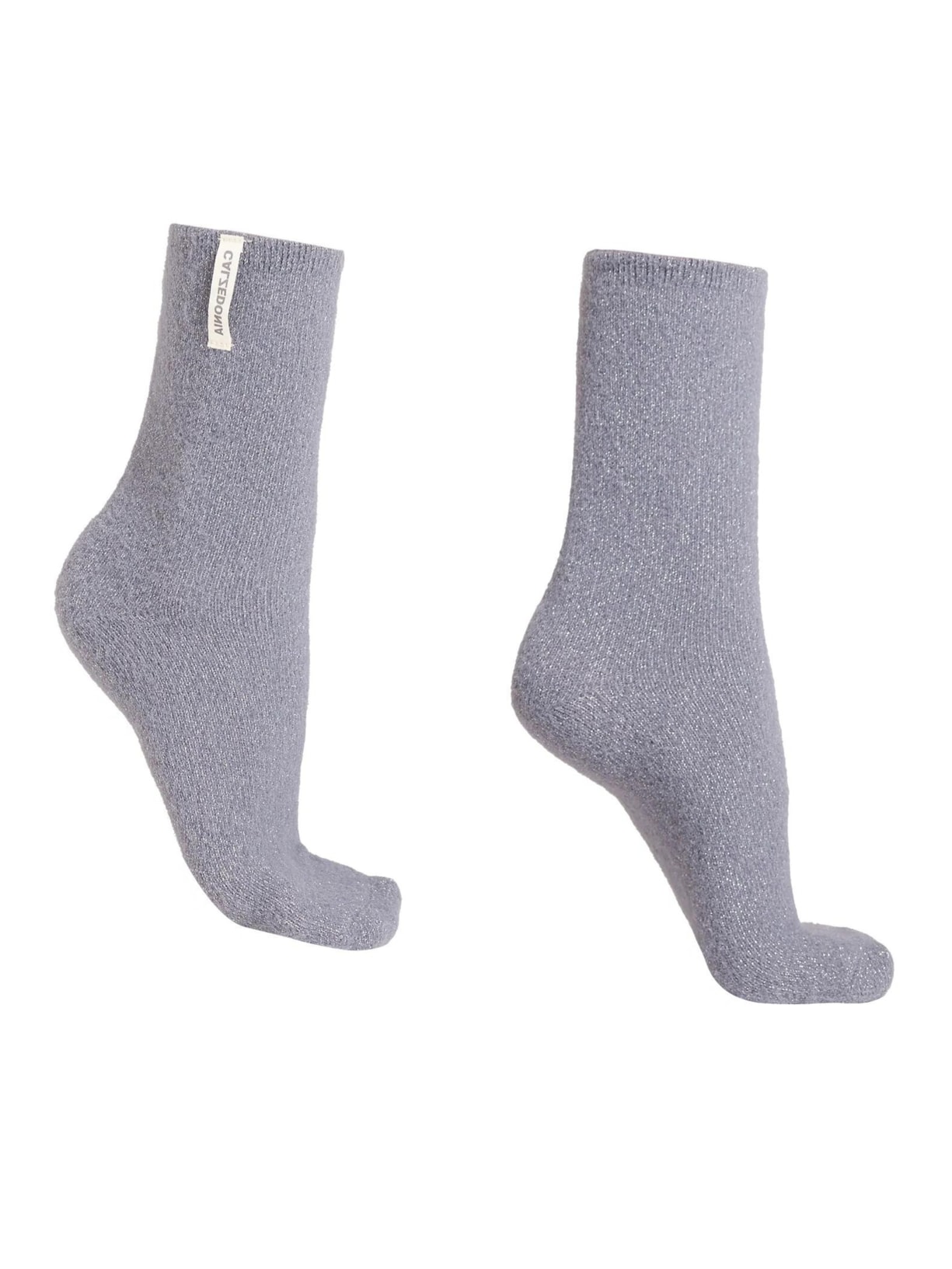 Meia Curta Canelada Com Glitter - Cinza