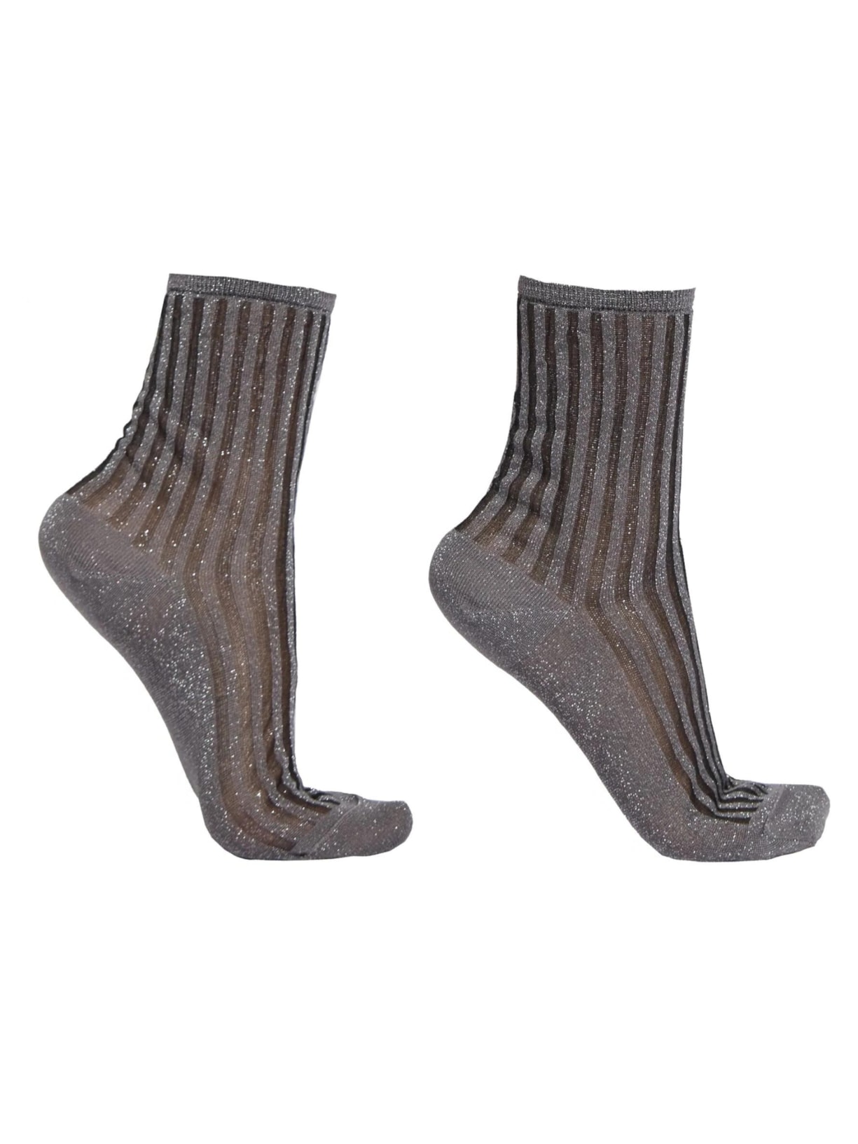 Meia Curta Canelada Com Glitter - Cinza