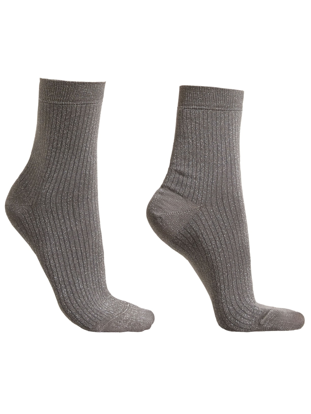 Meia Curta Canelada Com Glitter - Cinza