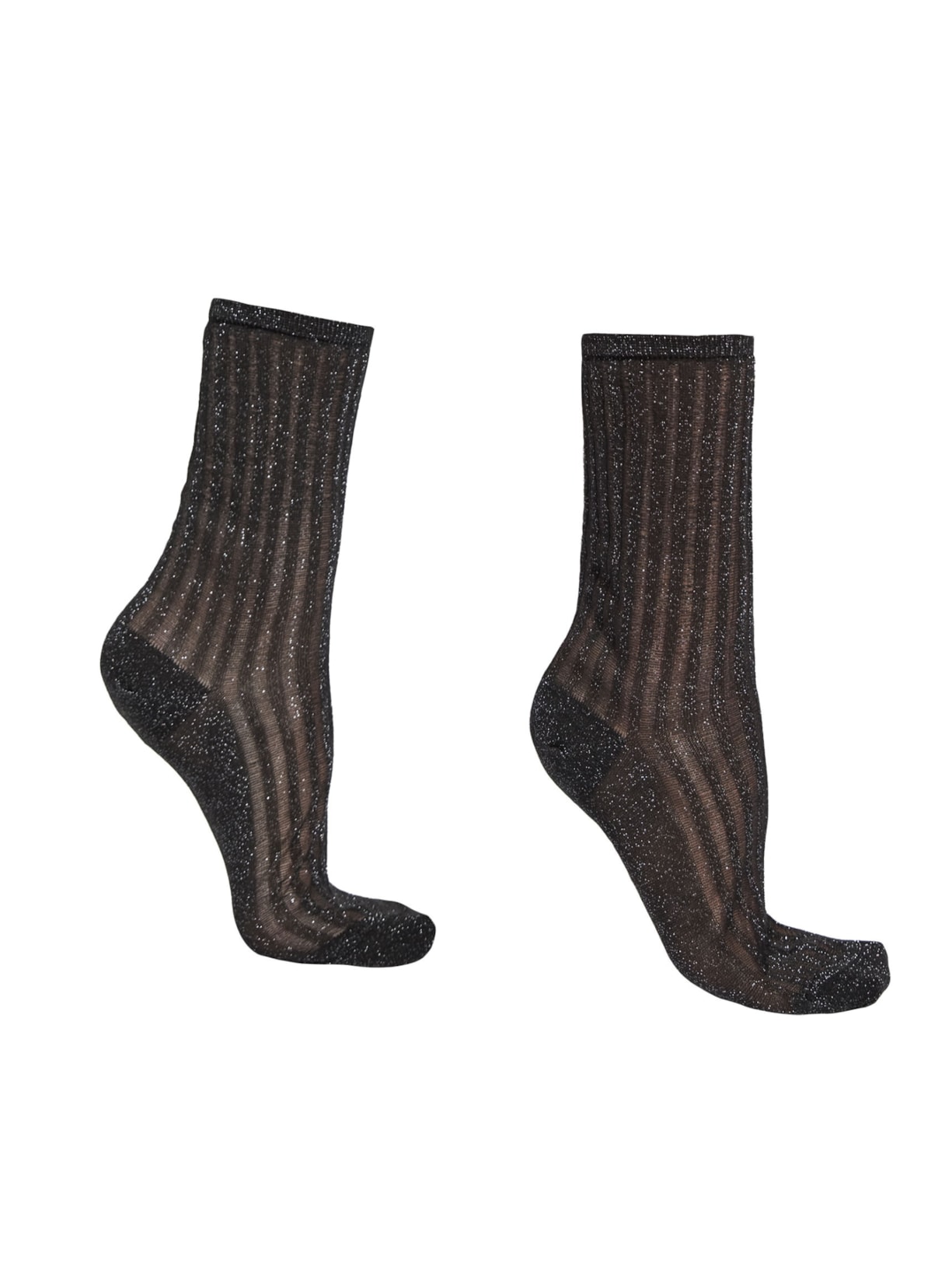 Meia Curta Canelada Com Glitter - Preto