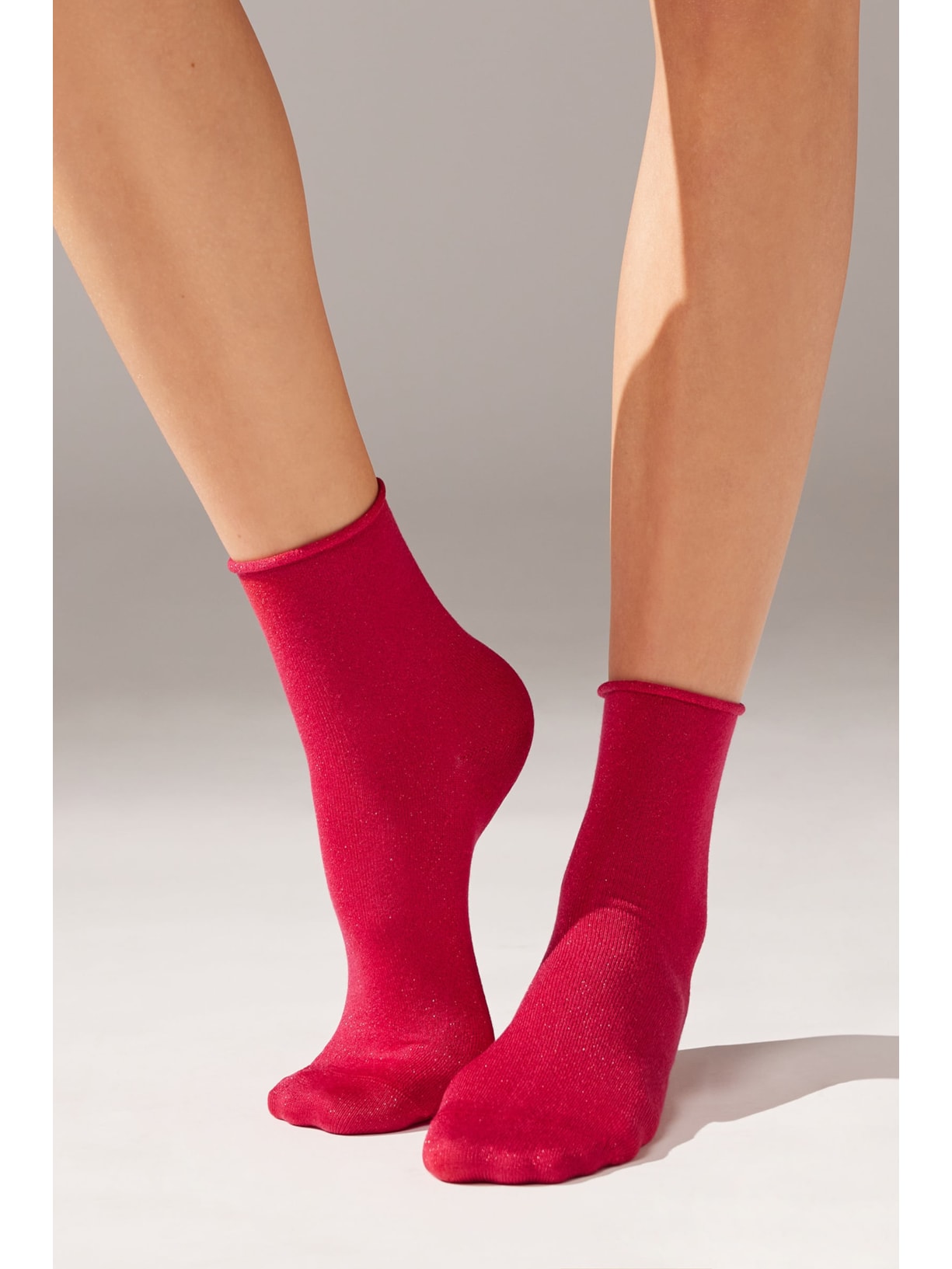 Meia Curta Canelada Com Glitter Rosa Calzedonia