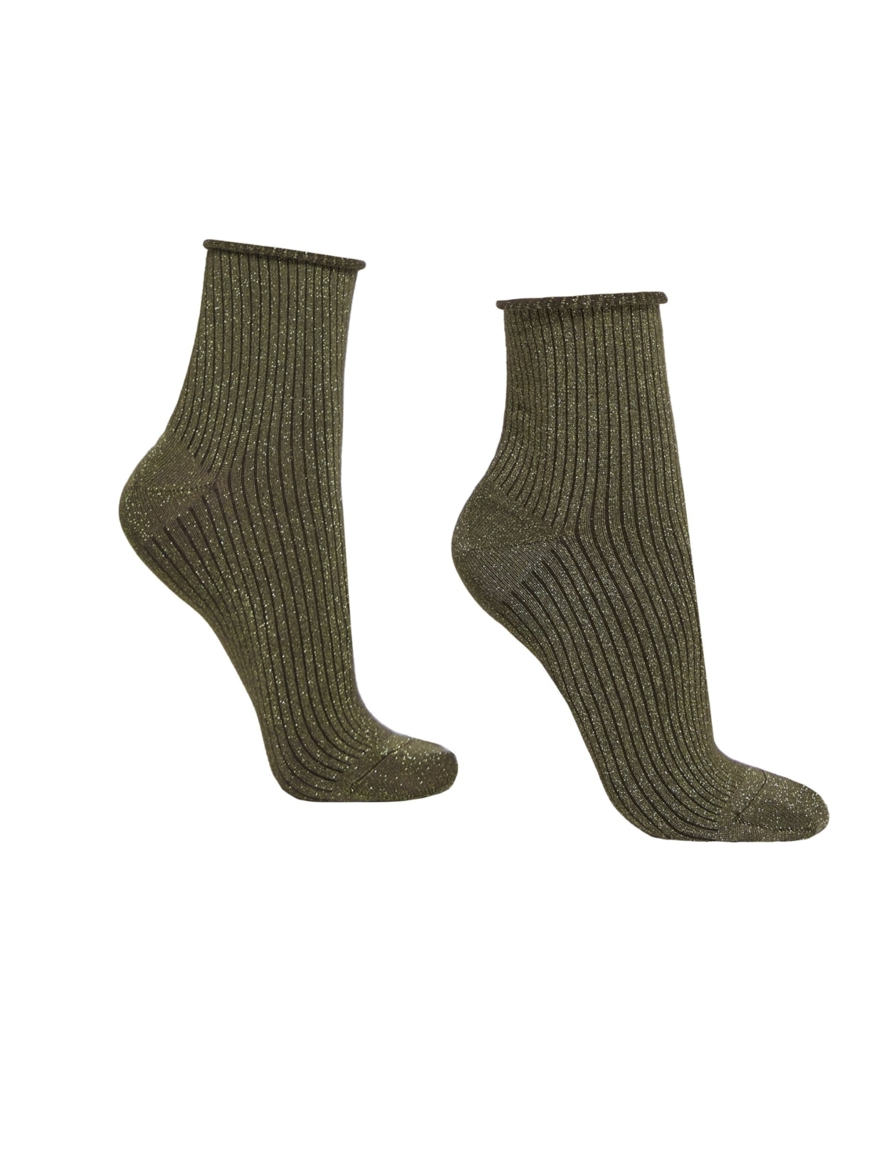 Meia Curta Canelada Com Glitter - Verde