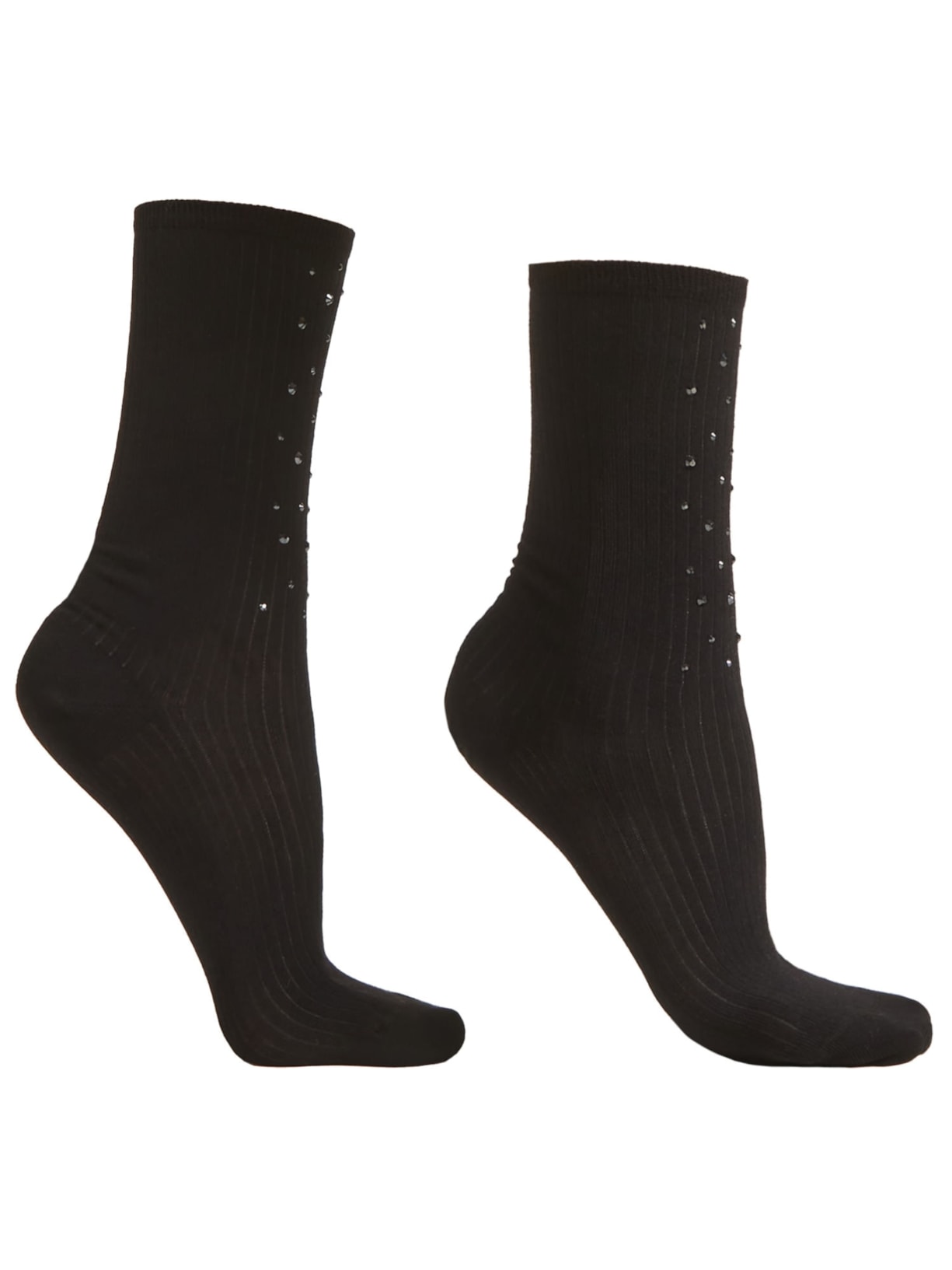 Meia Curta Canelada Com Strass - Preto