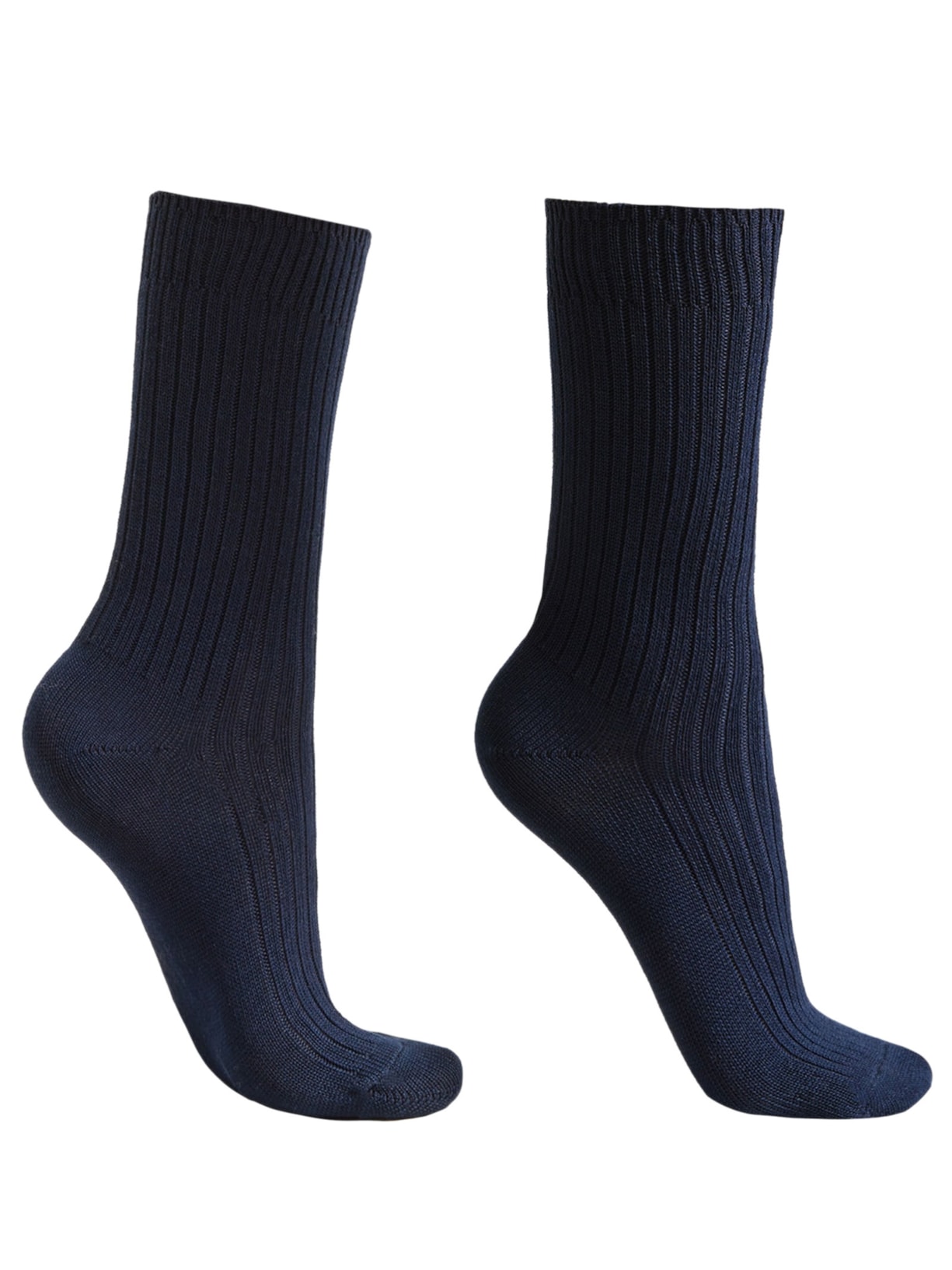 Meia Curta Canelada Em Algodão - Azul